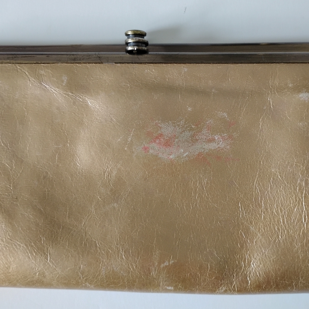 HOBO  Leather Lauren Wallet Kiss Lock Metallic Gold Folding  Classic Clutch - Picture 2 of 12